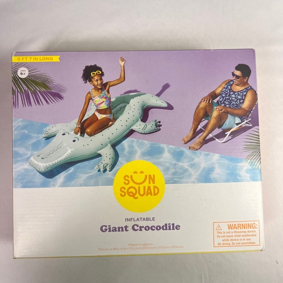Sun Squad Other - Sun Squad Giant Crocodile Inflatable Pool Float 6ft 7in Pool Raft New
